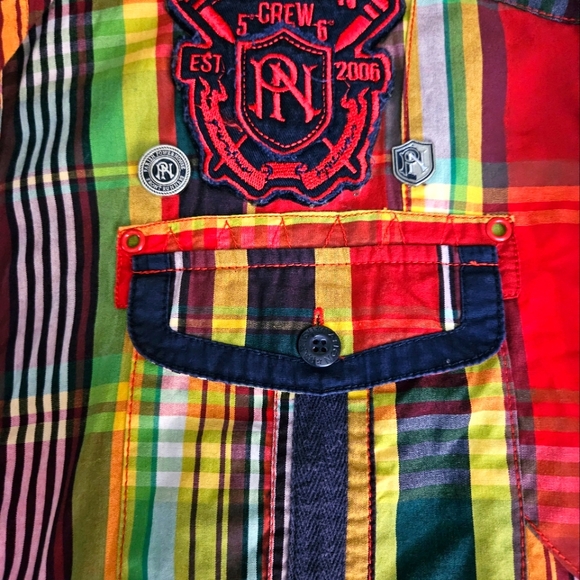 Parish Nation Powerhouse Front Runners Men's Flannel Shirt 2XL Red Plaid Patches - Picture 12 of 13